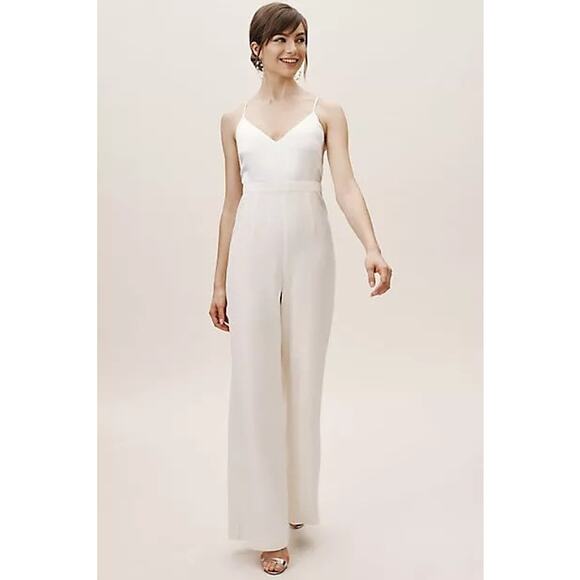 New BHLDN x Jill Stuart Nicki Jumpsuit $328 Sz 6 Off-White BRIDAL Wide-leg Crepe - Picture 2 of 7